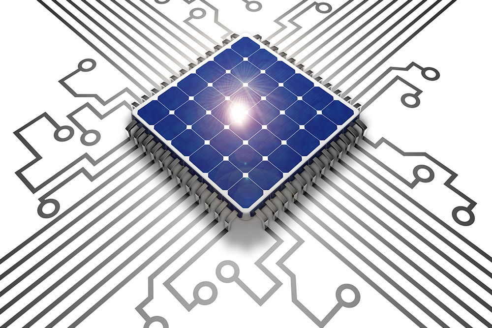 Solarmodule als Komponenten einer Solaranlage in grafischer Darstellung