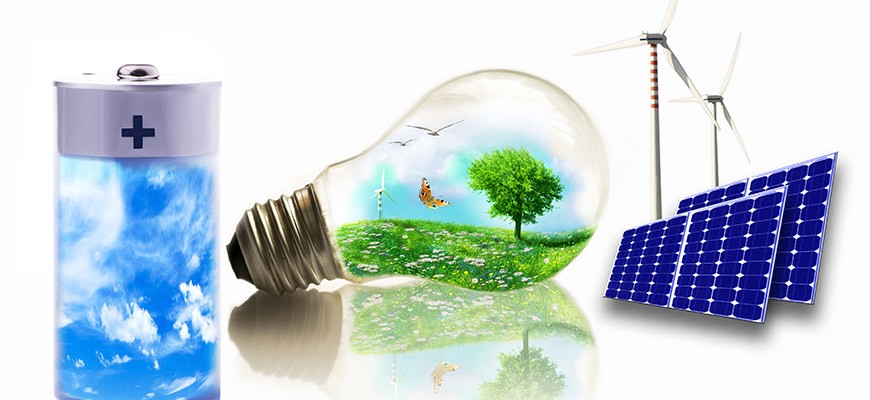 Nature in a light bulb, the sky in a battery as well as wind turbines and solar energy with solar modules